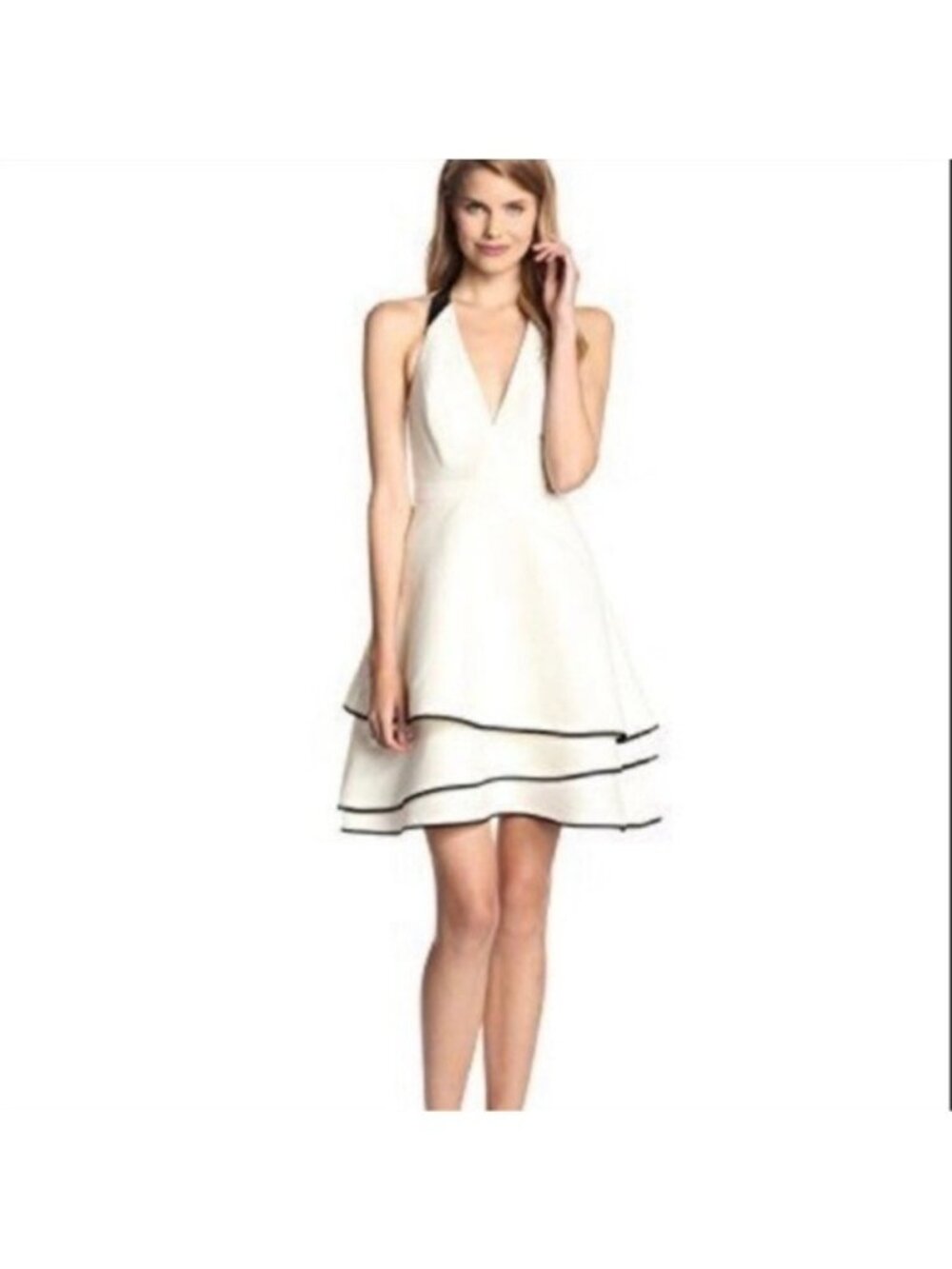 Halston Heritage Structured White Halter Skater Style Dress size 4